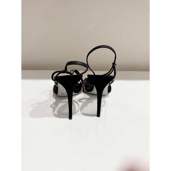 Rene Caovilla Swarovski Crystal Asymmetric Satin Slingback Heels Black EU 40.5 - Picture 5 of 7